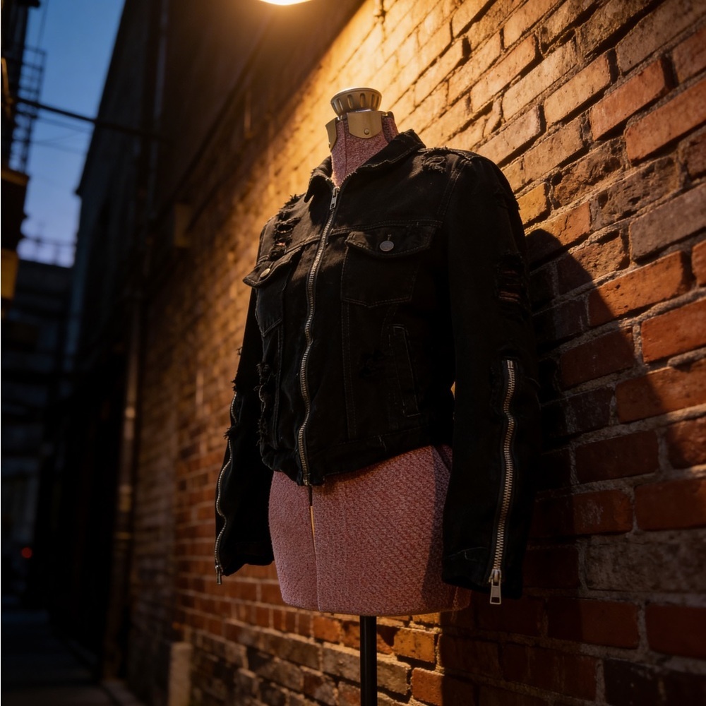 CARMAR Distressed Black Denim Moto Jacket - Picture 12 of 13